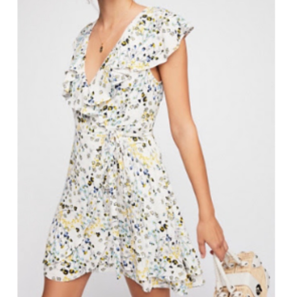 Free People French Quarter Wrap Mini Dress in White Floral